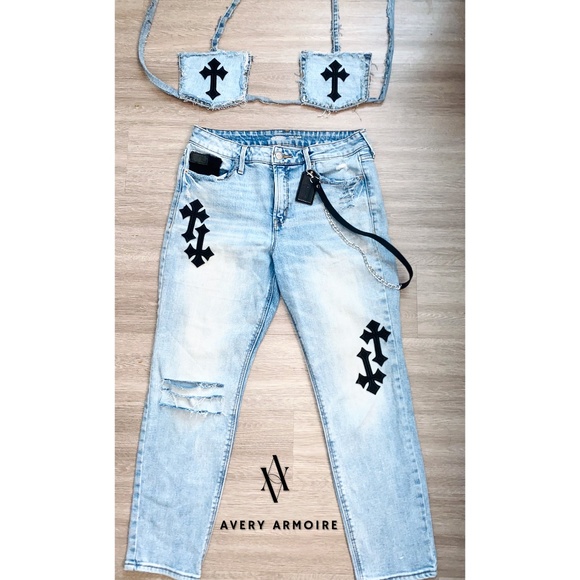 Denim - Cross Printed Two-Piece Set